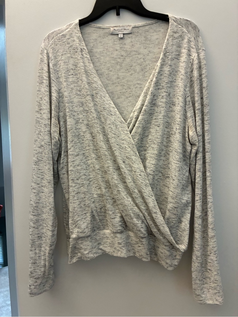 Michael Stars Heathered Light Gray Wrap Front Long Sleeve Top